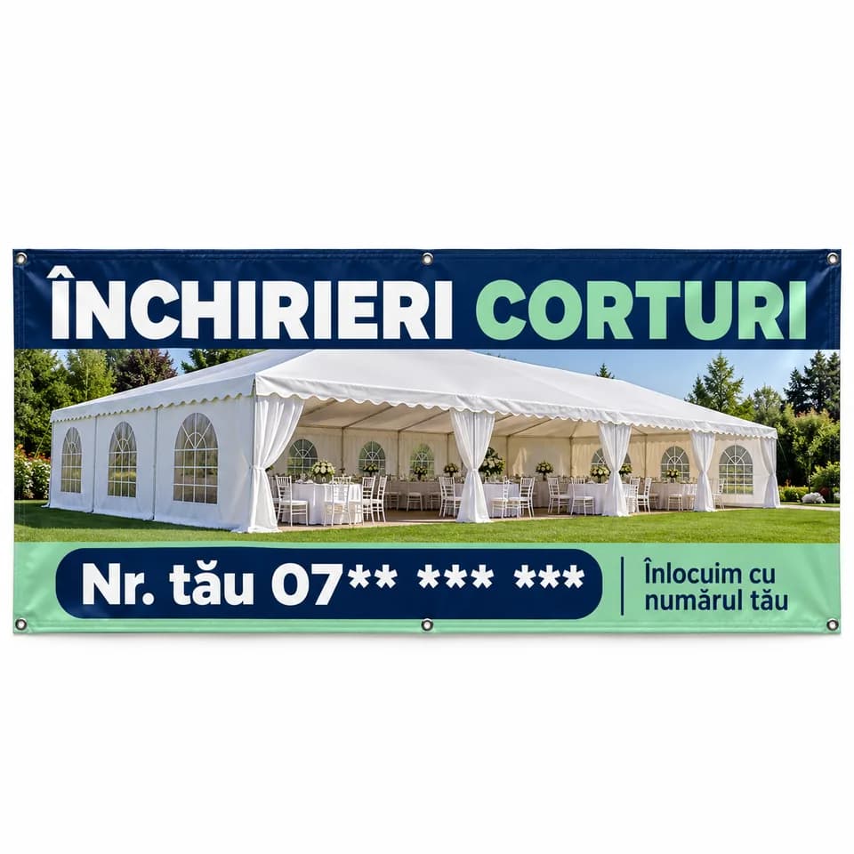 Banner închirieri corturi cu numărul tău