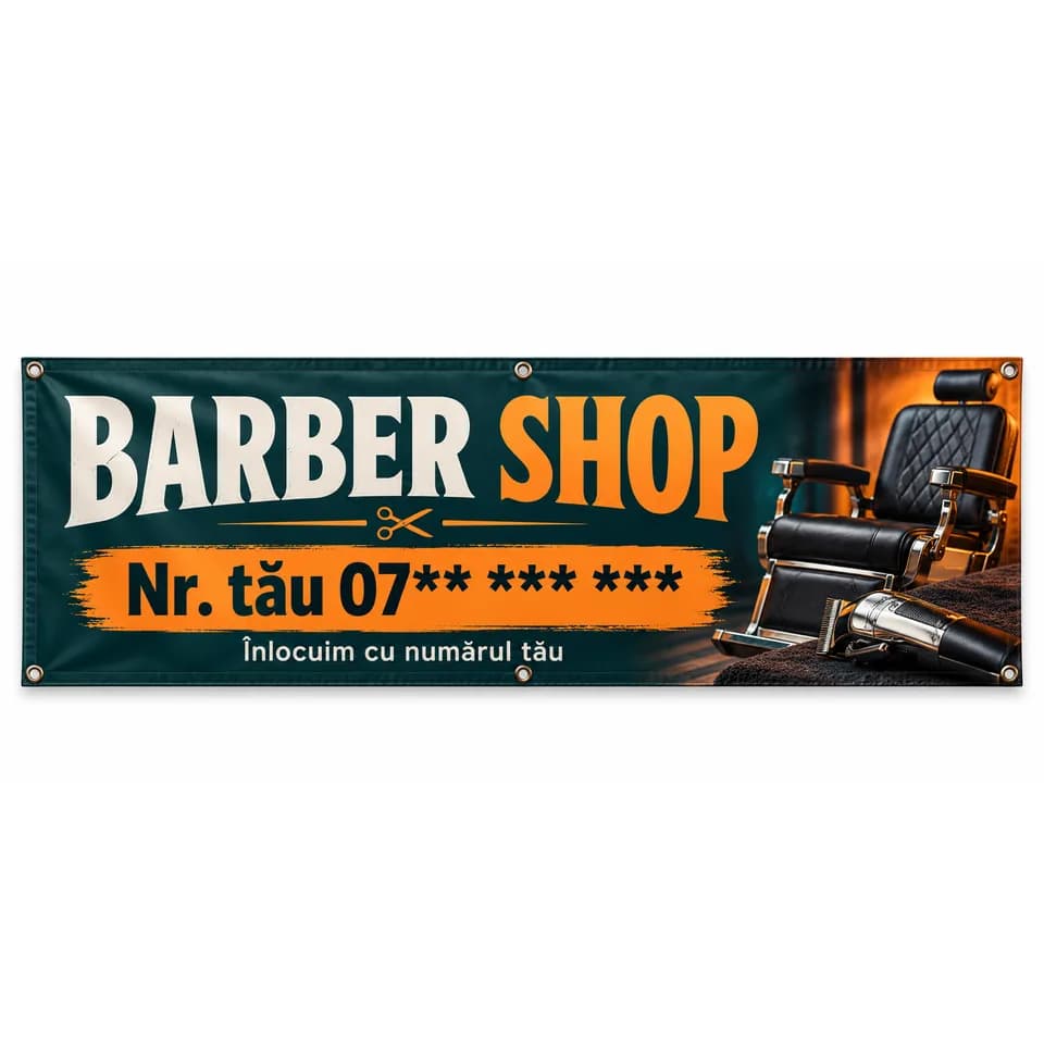 Banner barber shop cu numărul tău