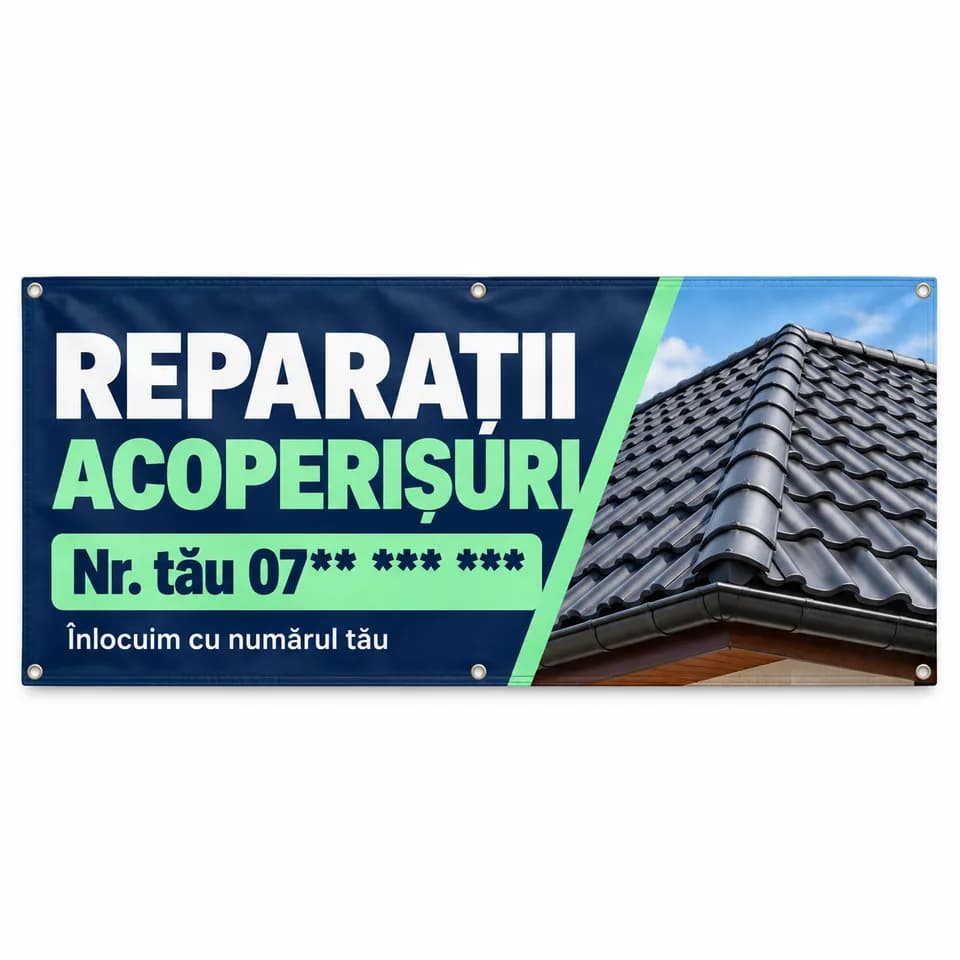 Banner reparații acoperișuri cu numărul tău