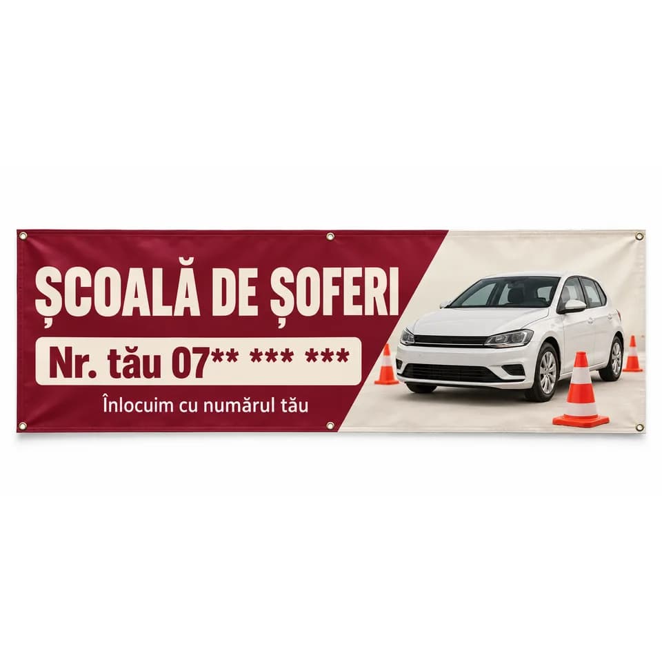 Banner școală de șoferi cu numărul tău