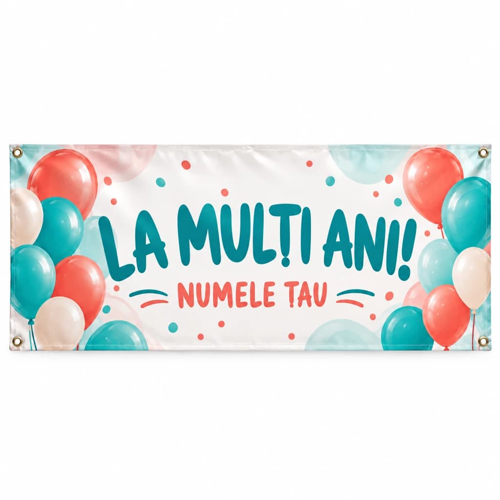 Banner aniversar personalizat — model cu baloane