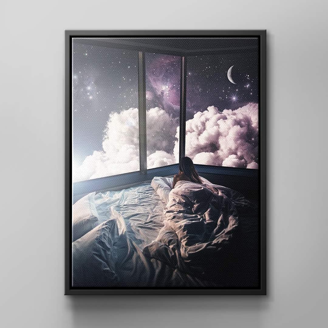Tablou canvas fată în pat sub cerul înstelat – pentru camera fetelor