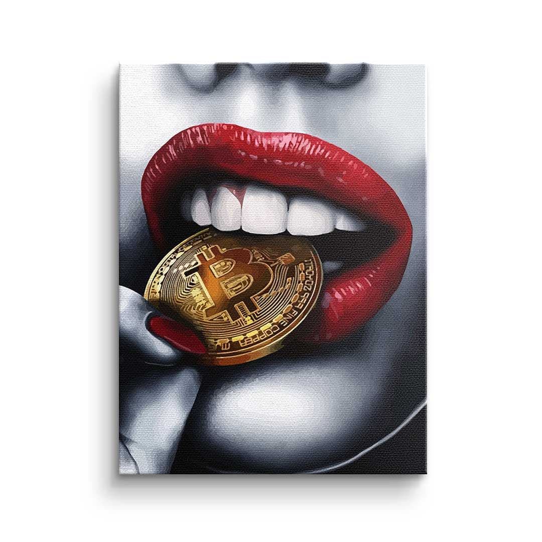 Tablou canvas femeie sexy cu bitcoin – decor cameră gaming