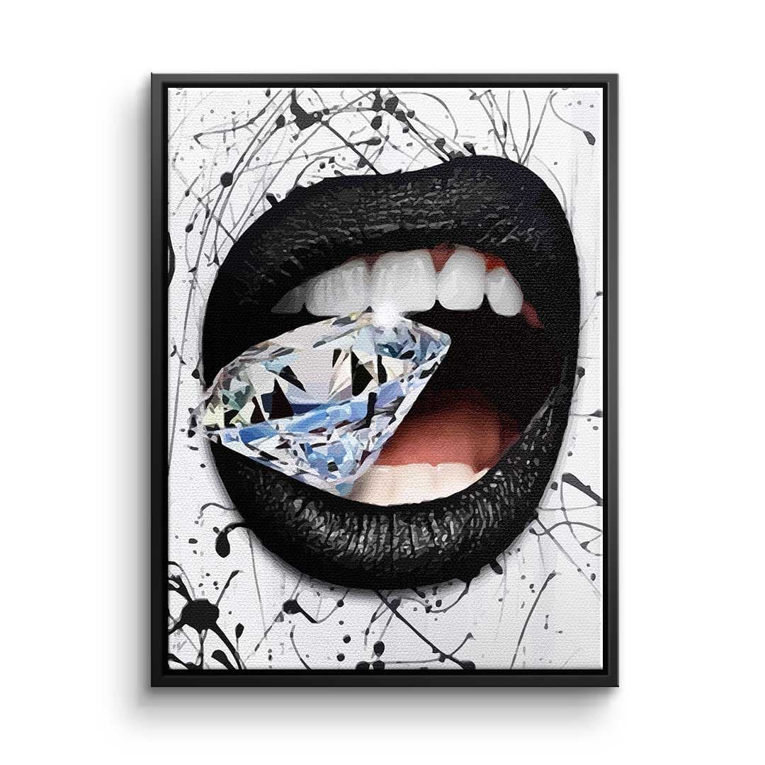 Tablou canvas diamant între buze negre – decor dormitor modern