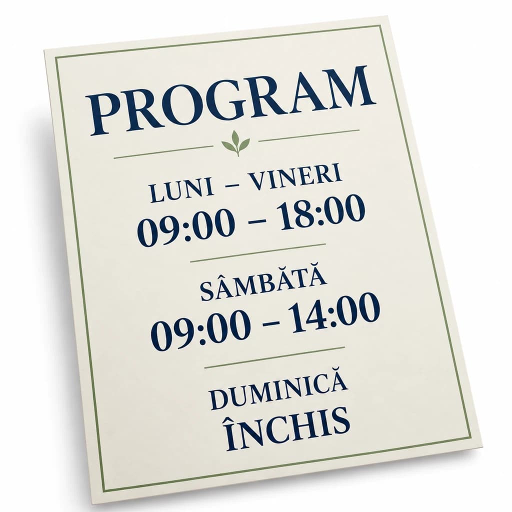 Afiș program de funcționare pentru magazin · 1 bucată, A3