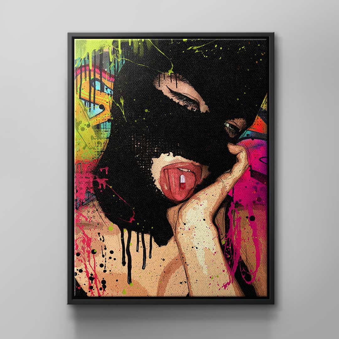 Tablou canvas fată cu mască neagră graffiti – decor cameră adolescentă