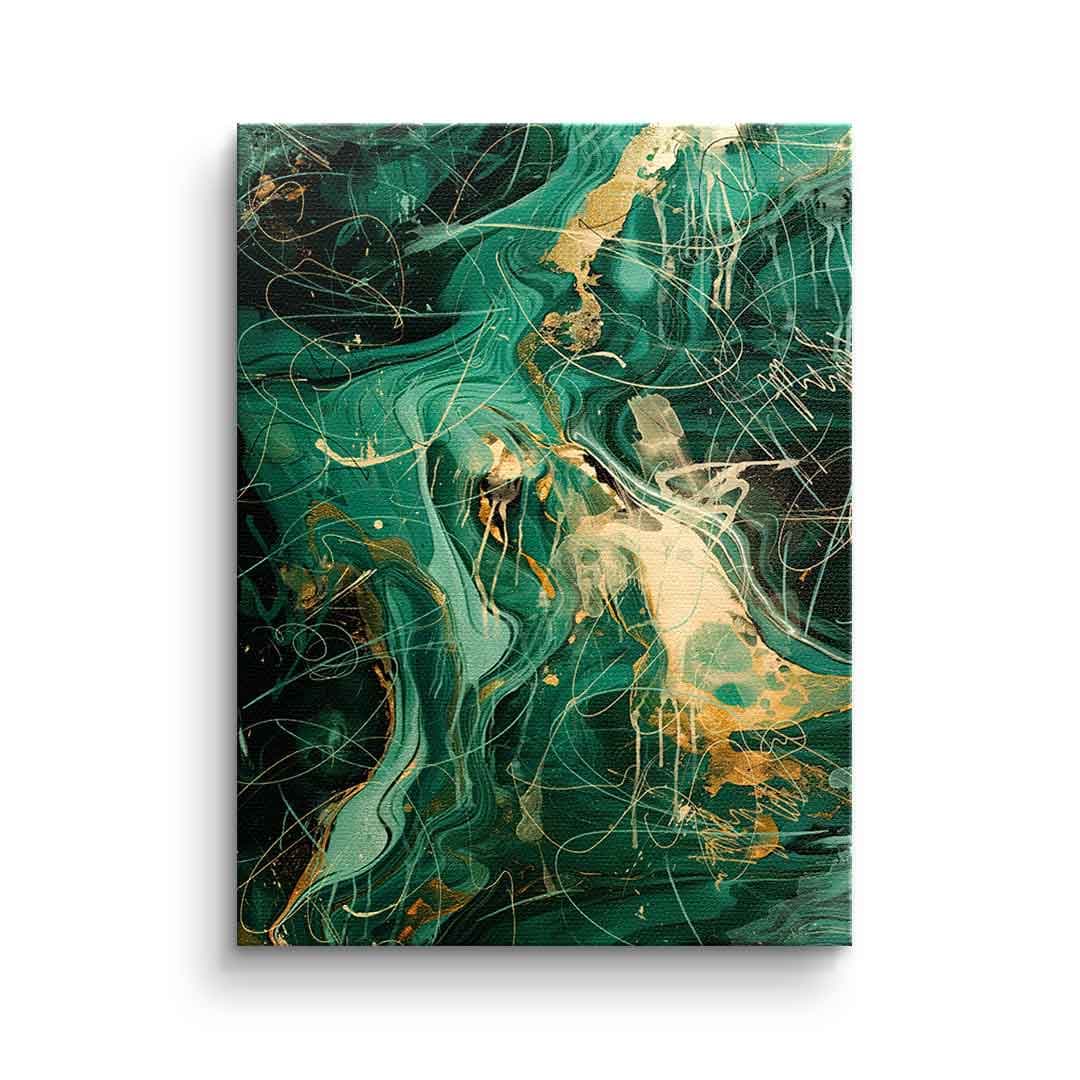 Tablou canvas abstract verde cu auriu – decor living modern