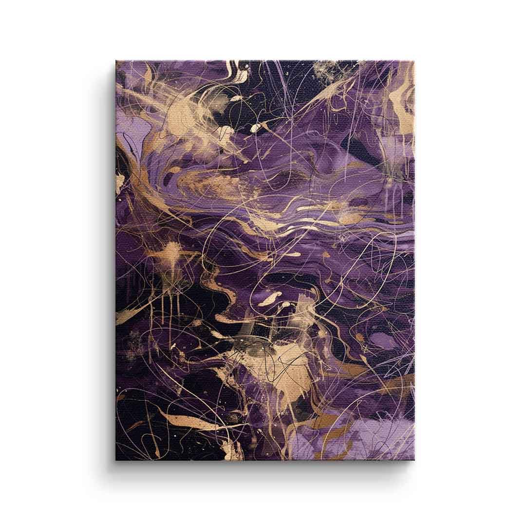 Tablou canvas abstract mov cu auriu și negru – artă pentru living