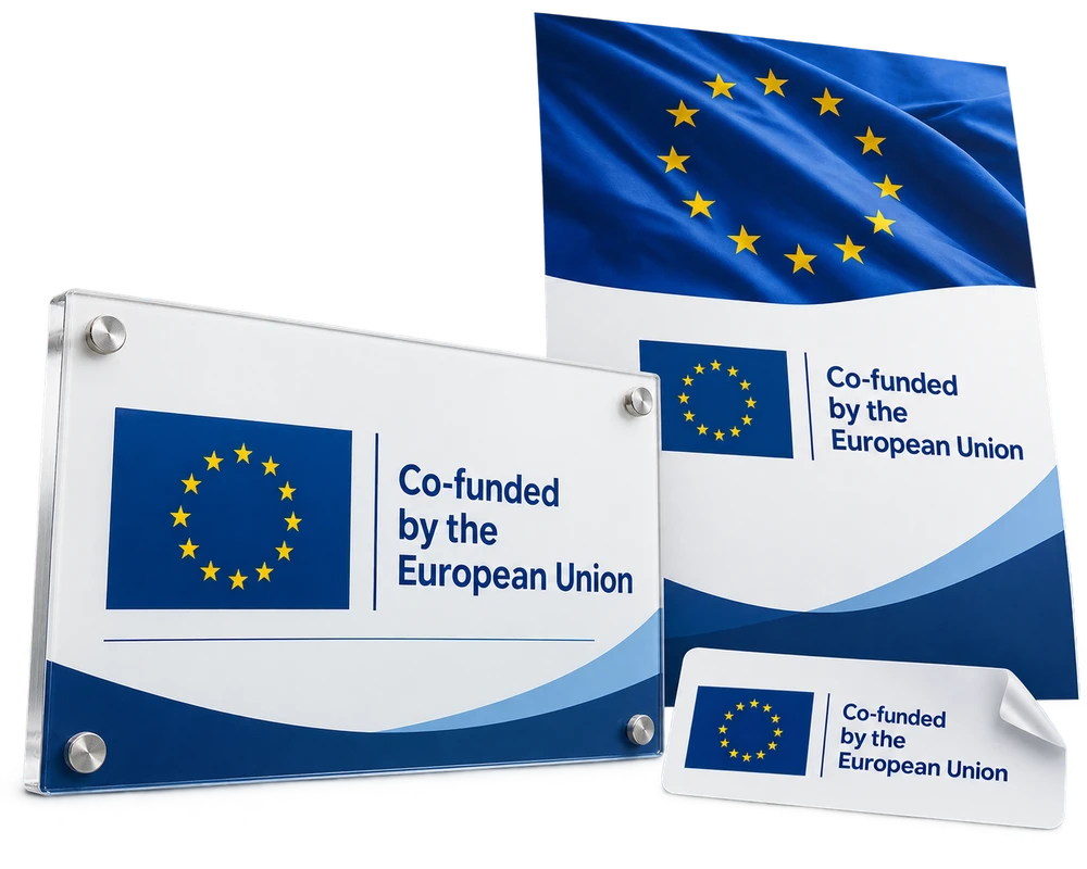 Exemple de placă și panou cu însemnele Uniunii Europene
